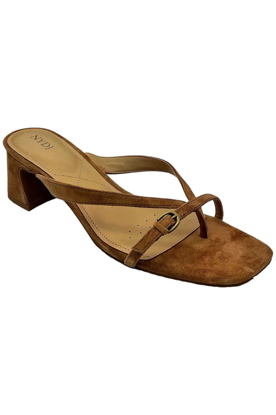 NYDJ Women's Glam Kid Suede Strappy Slip-On Sandal Saddle - Medium